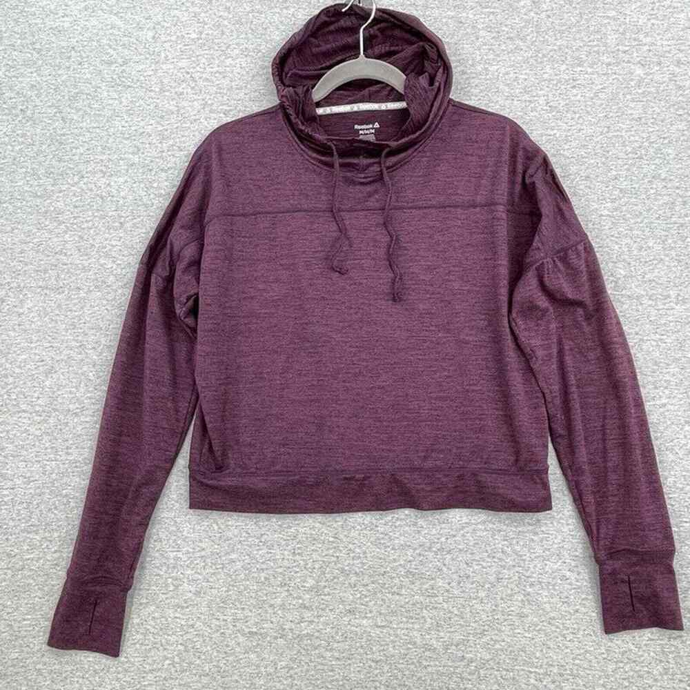 Reebok Cropped Shirt Womens Medium Purple Hooded Pullover Long Sleeve Activewear